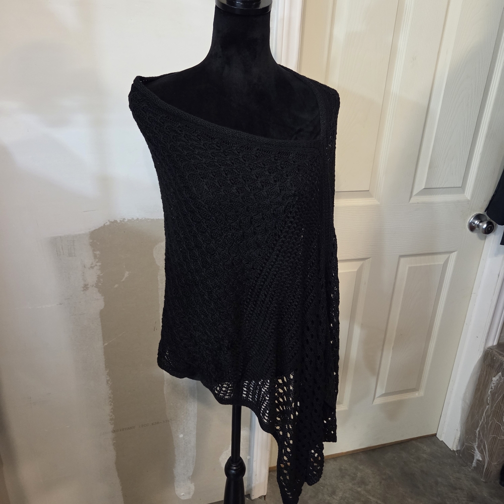 Open Stitch J.Jill Poncho Cape Black Women's Sweater Cover Up One Size NWT BOHO - Picture 2 of 9